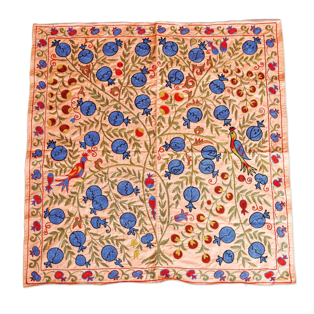 Pomegranate-Themed Embroidered Silk and Viscose Tablecloth - Pomegranate Desire