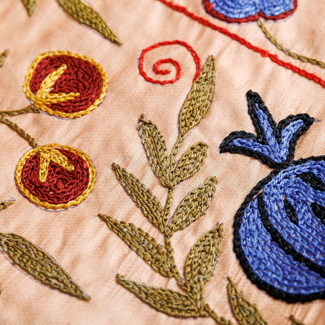 Pomegranate-Themed Embroidered Silk and Viscose Tablecloth - Pomegranate Desire