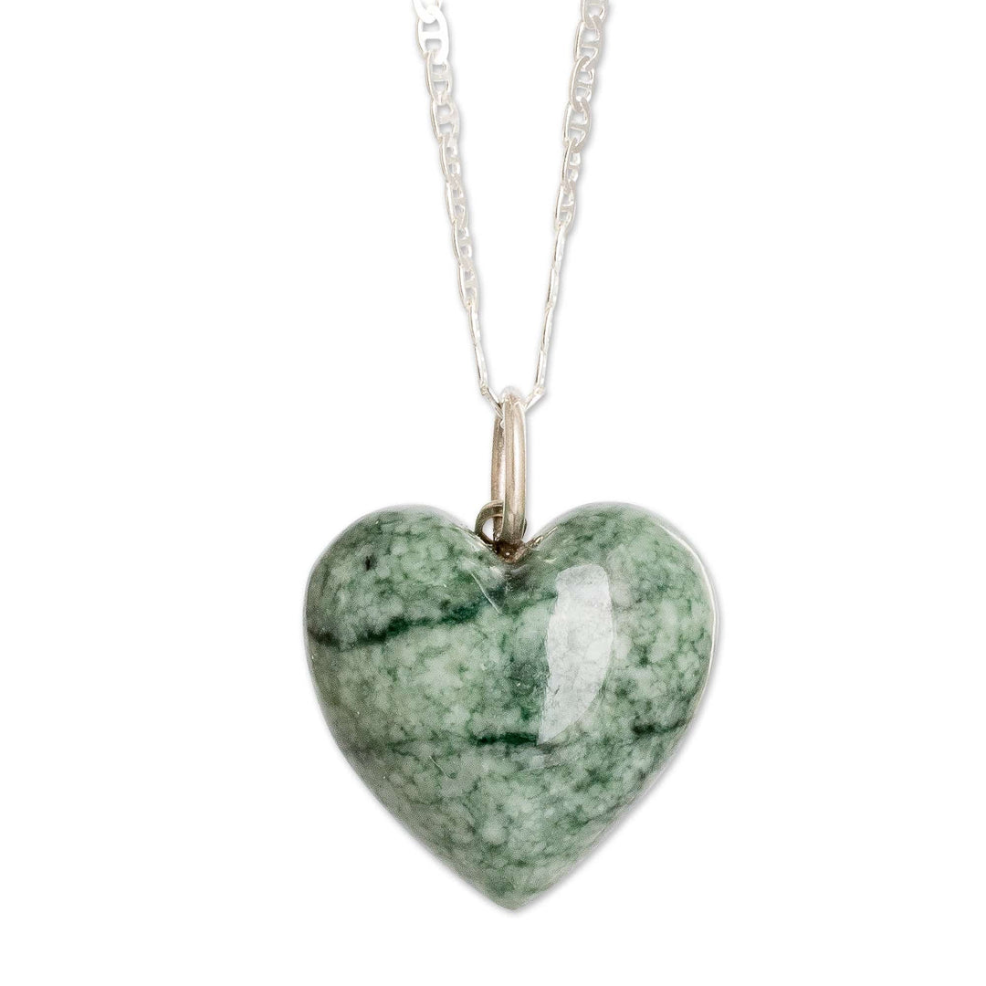 Heart-Shaped Natural Light Green Jade Pendant Necklace - Heart of the Prosperous