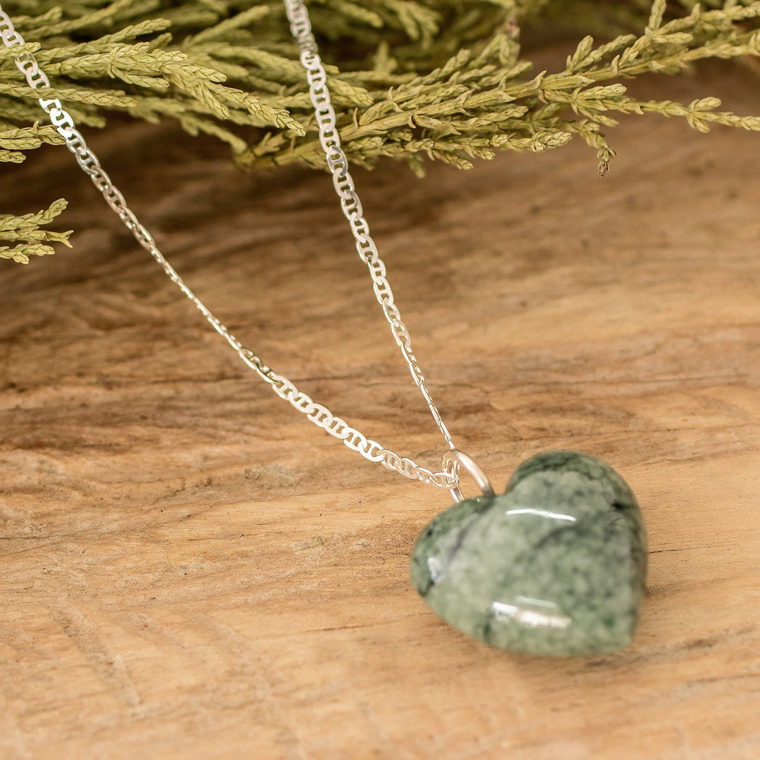 Heart-Shaped Natural Light Green Jade Pendant Necklace - Heart of the Prosperous