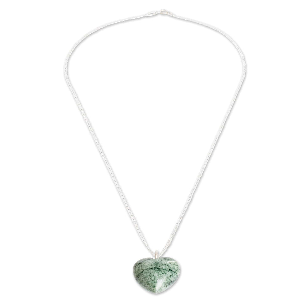 Heart-Shaped Natural Light Green Jade Pendant Necklace - Heart of the Prosperous
