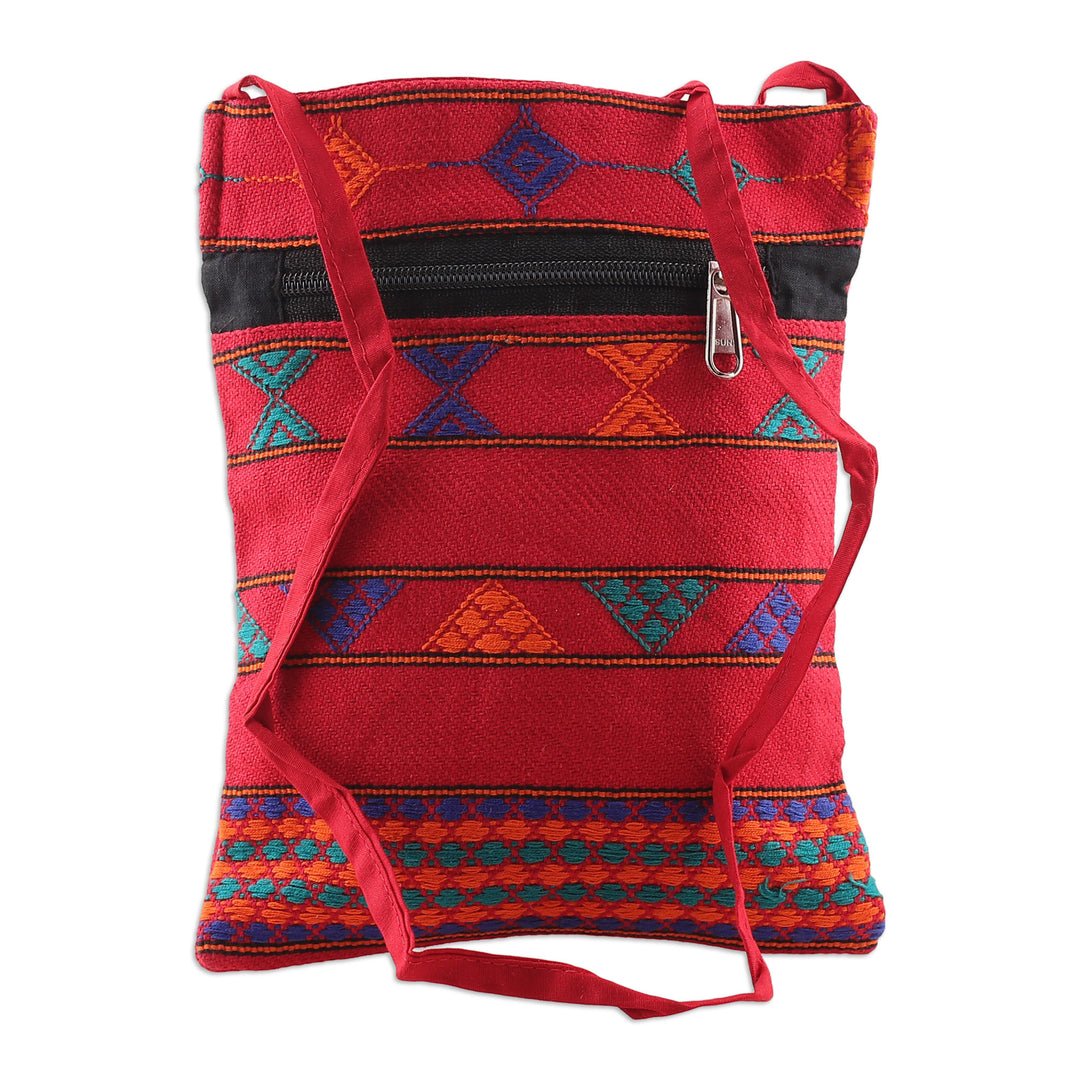 Handwoven Poppy-Toned Colorful Passport Bag with Zipper - Audacious Traveler