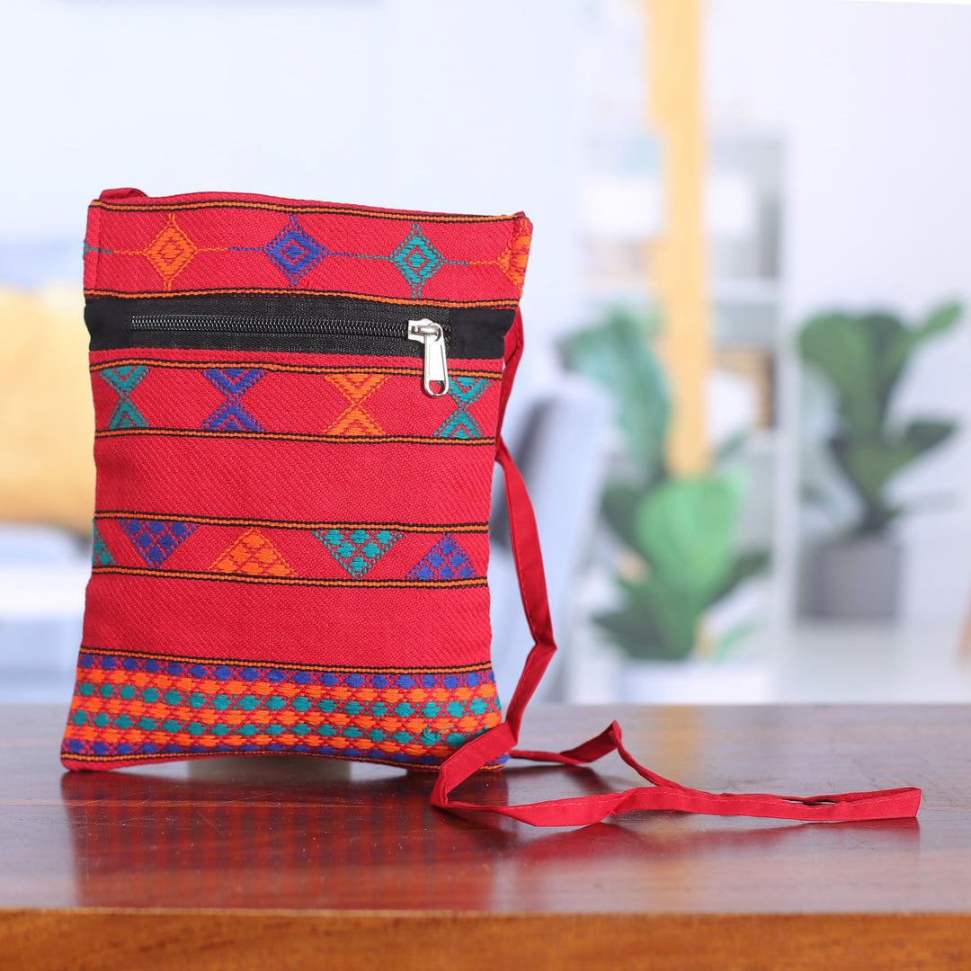Handwoven Poppy-Toned Colorful Passport Bag with Zipper - Audacious Traveler