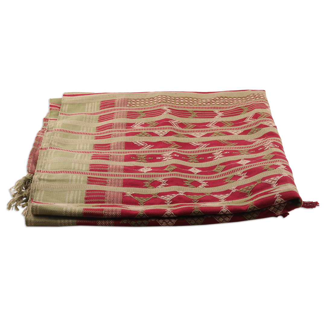 Handcrafted Cherry and Green Cotton Throw from India - Jodhpur Glory