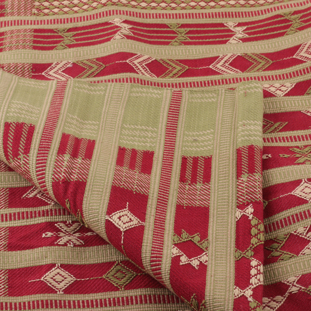 Handcrafted Cherry and Green Cotton Throw from India - Jodhpur Glory