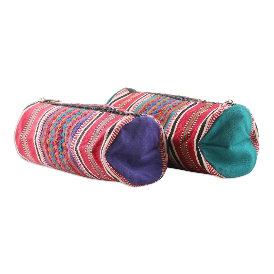 Folk Art Striped Cotton Cosmetic Bags with Zipper (Pair) - Festival Stripes