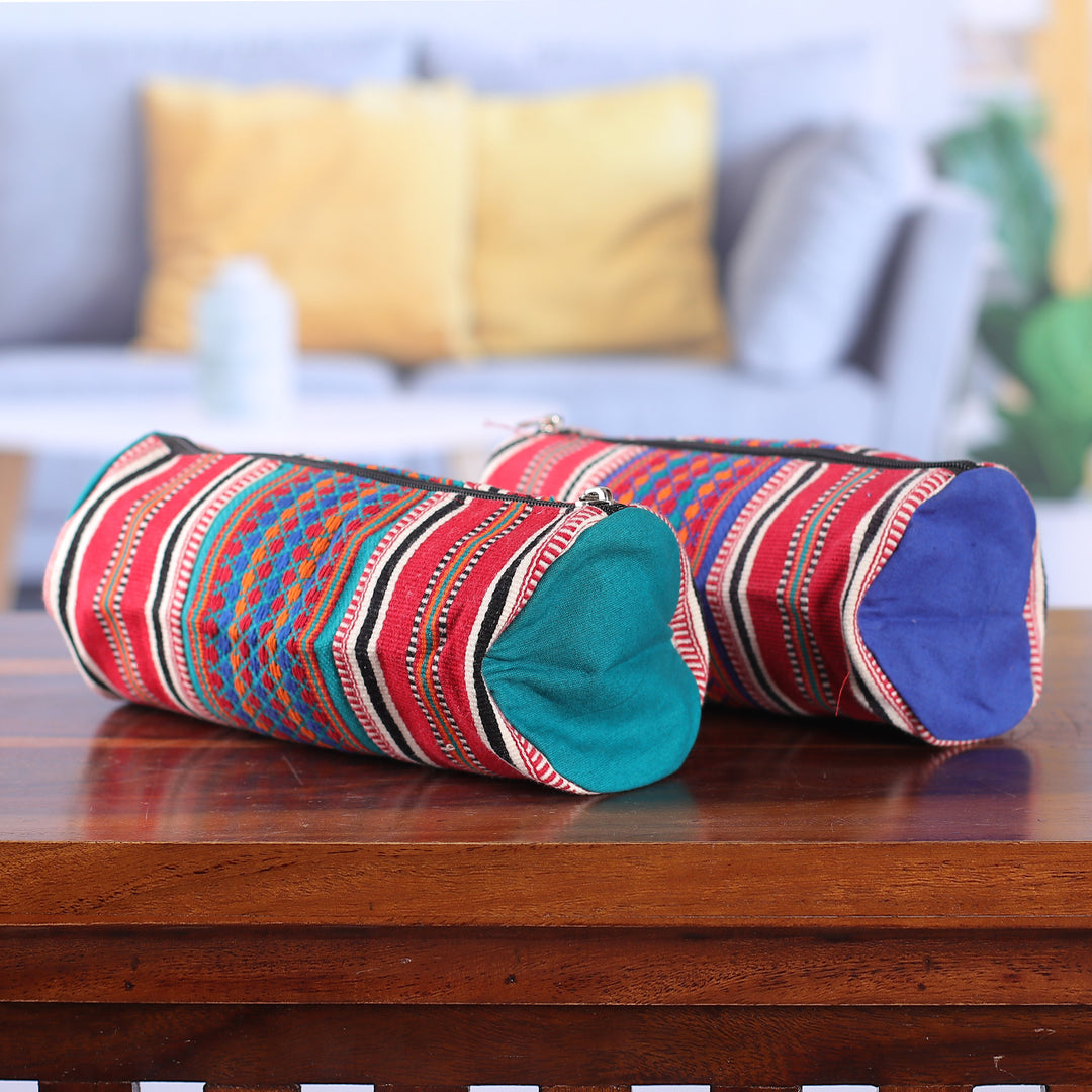 Folk Art Striped Cotton Cosmetic Bags with Zipper (Pair) - Festival Stripes