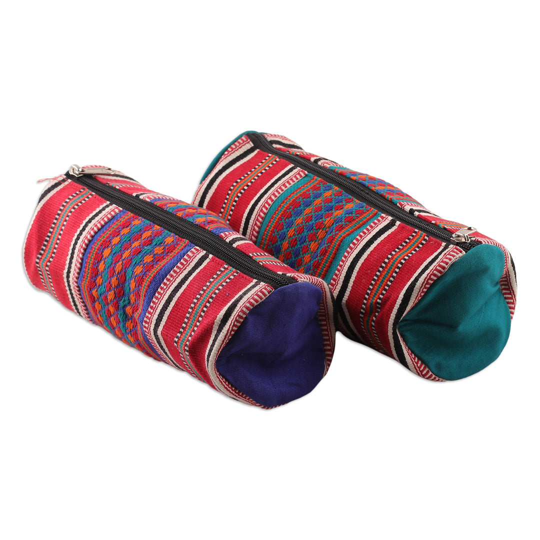 Folk Art Striped Cotton Cosmetic Bags with Zipper (Pair) - Festival Stripes