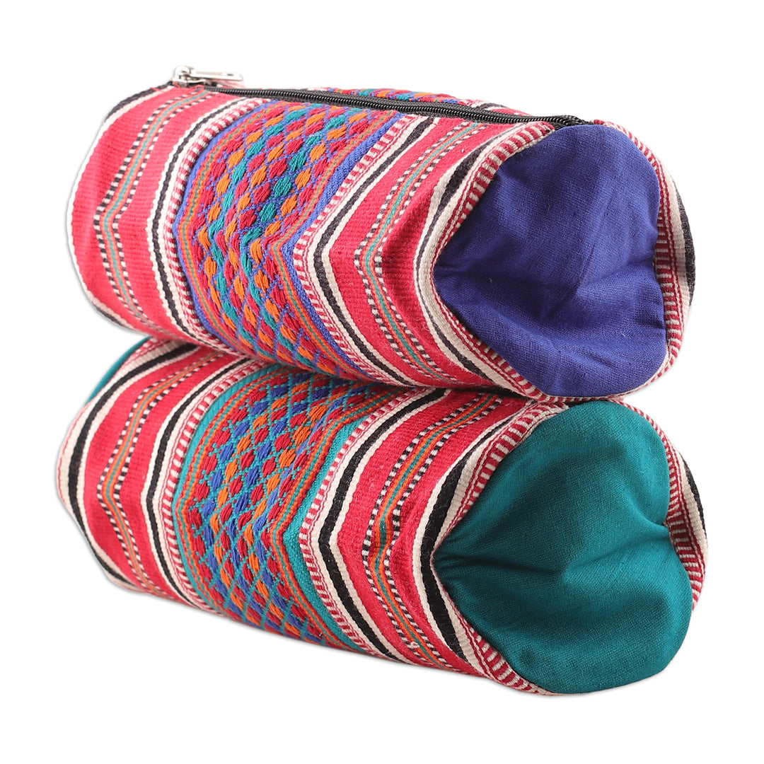 Folk Art Striped Cotton Cosmetic Bags with Zipper (Pair) - Festival Stripes