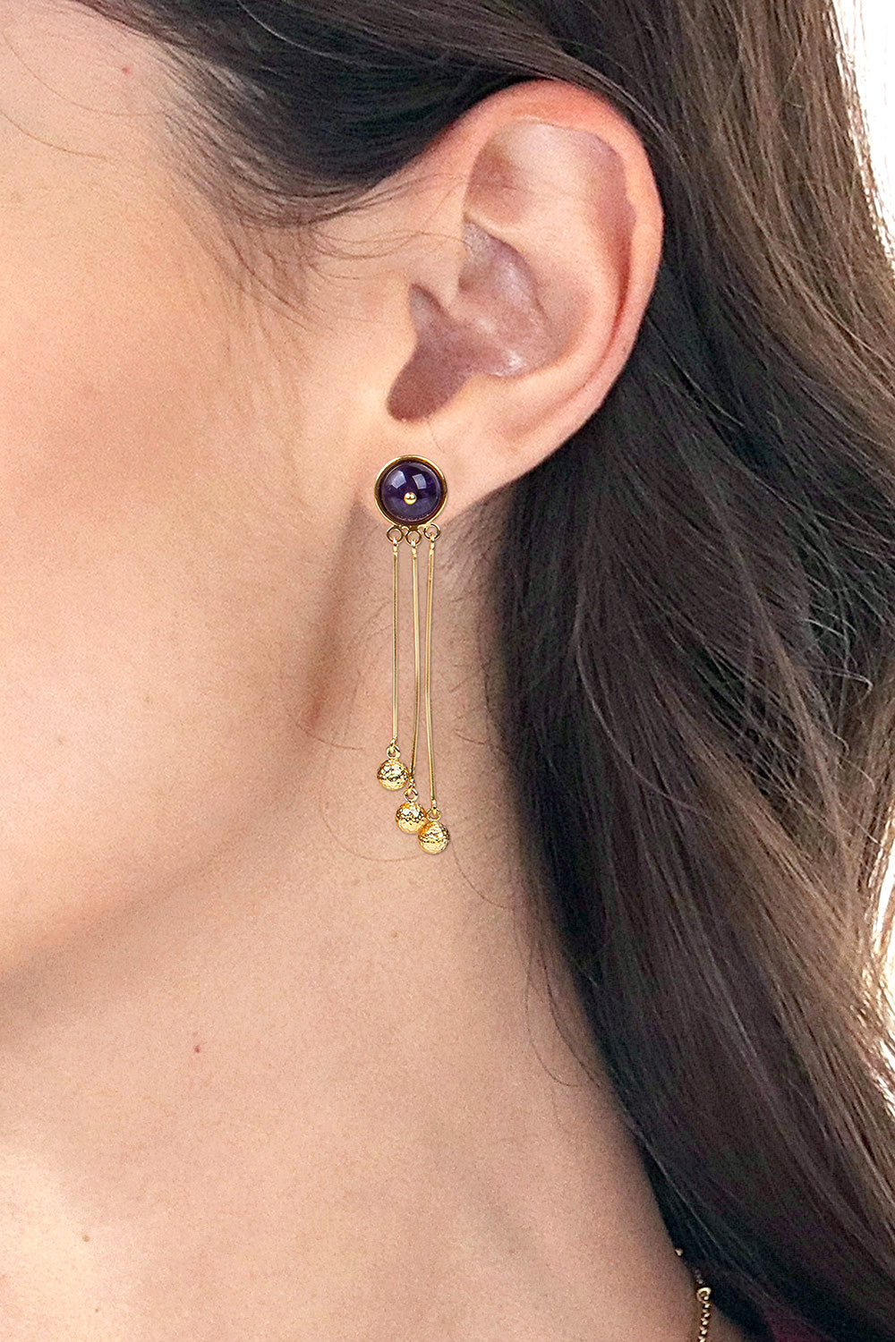 18k Gold-Plated Amethyst Statement Dangle Earrings from Bali - Glorious Rays