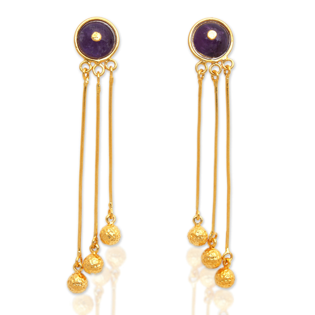 18k Gold-Plated Amethyst Statement Dangle Earrings from Bali - Glorious Rays