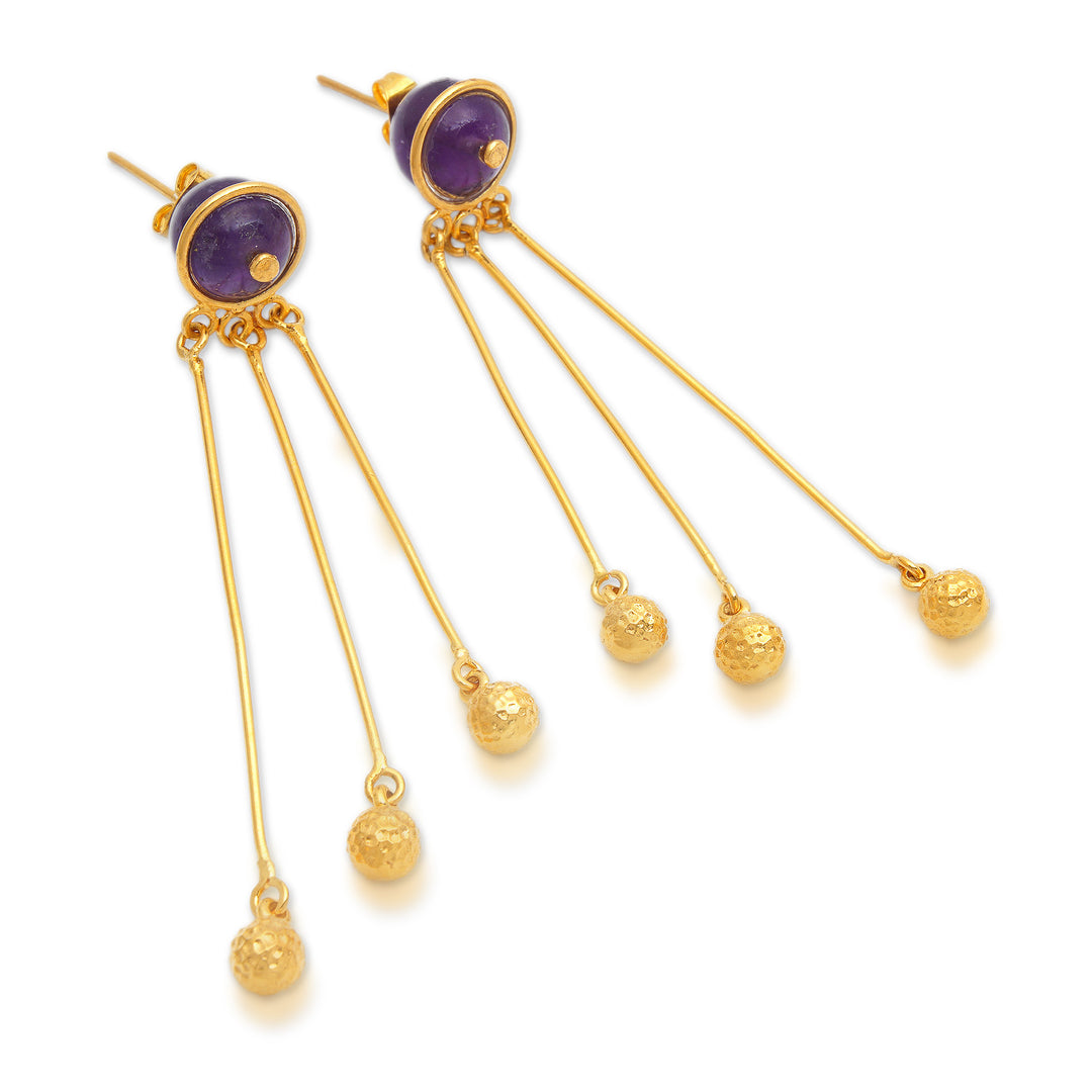 18k Gold-Plated Amethyst Statement Dangle Earrings from Bali - Glorious Rays