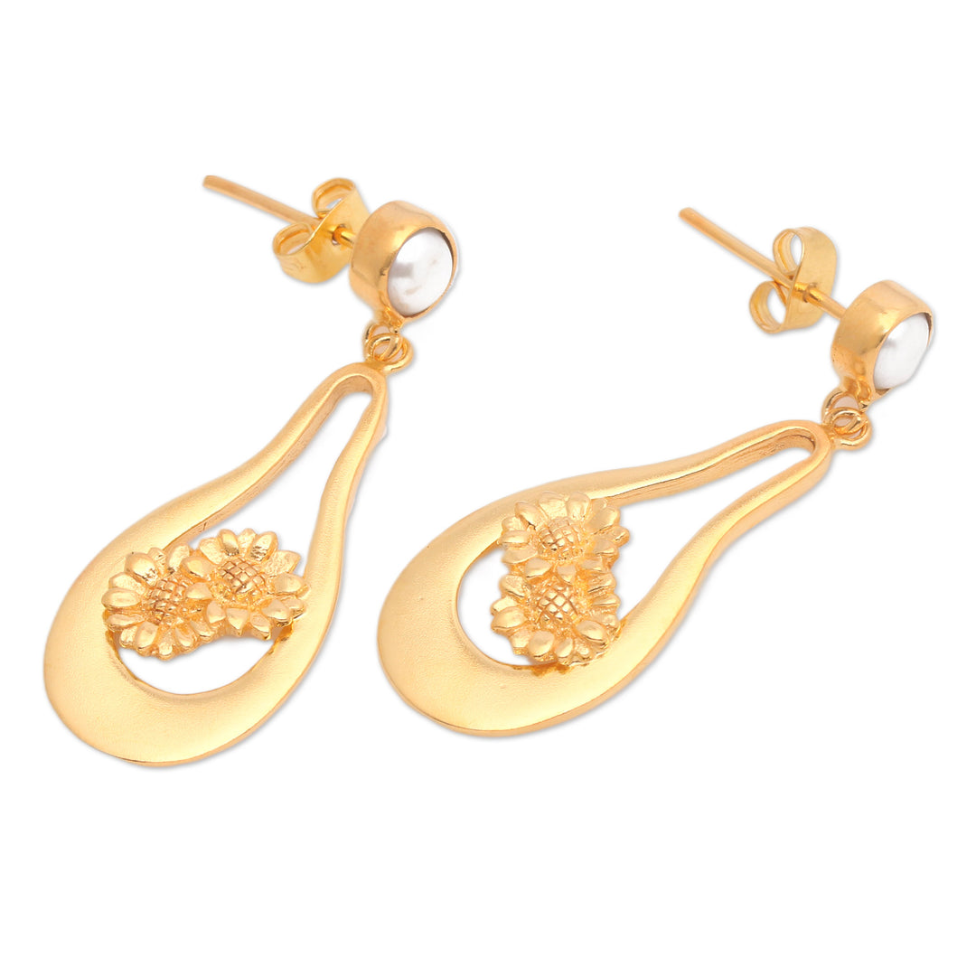18k Gold-Plated Floral Grey Cultured Pearl Dangle Earrings - Together in Spring