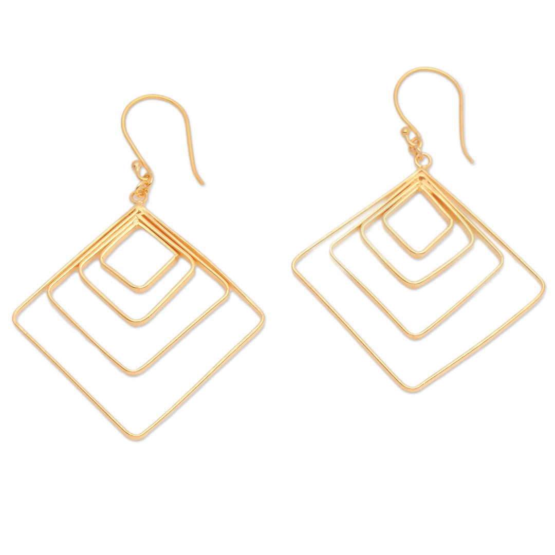 Diamond-Shaped 18k Gold-Plated Brass Dangle Earrings - Victorious Orbits