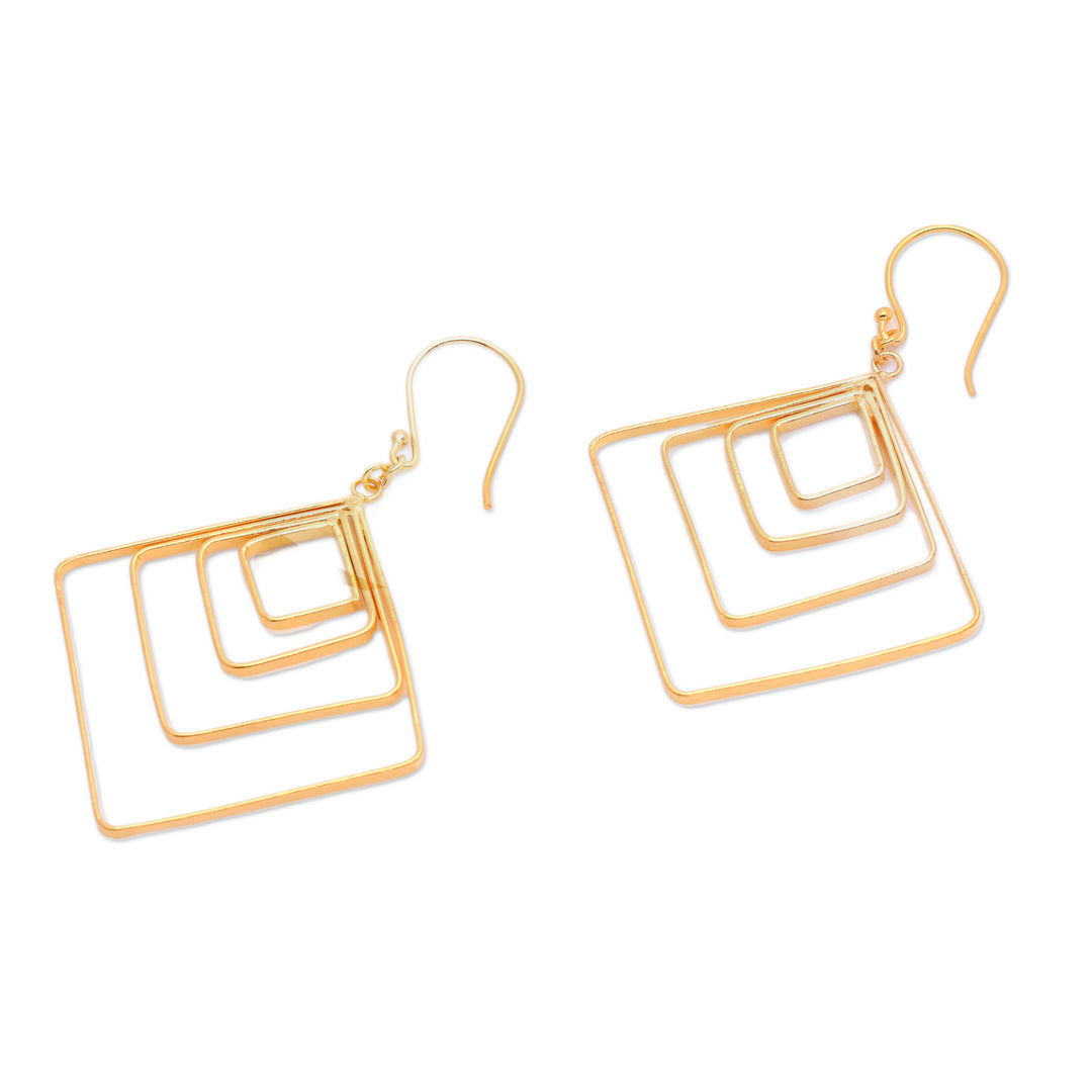 Diamond-Shaped 18k Gold-Plated Brass Dangle Earrings - Victorious Orbits
