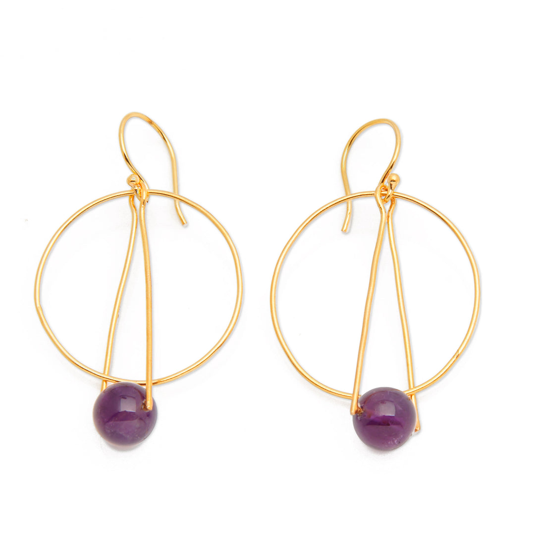Modern 18k Gold-Plated Amethyst Dangle Earrings from Bali - Avant-Garde Purple