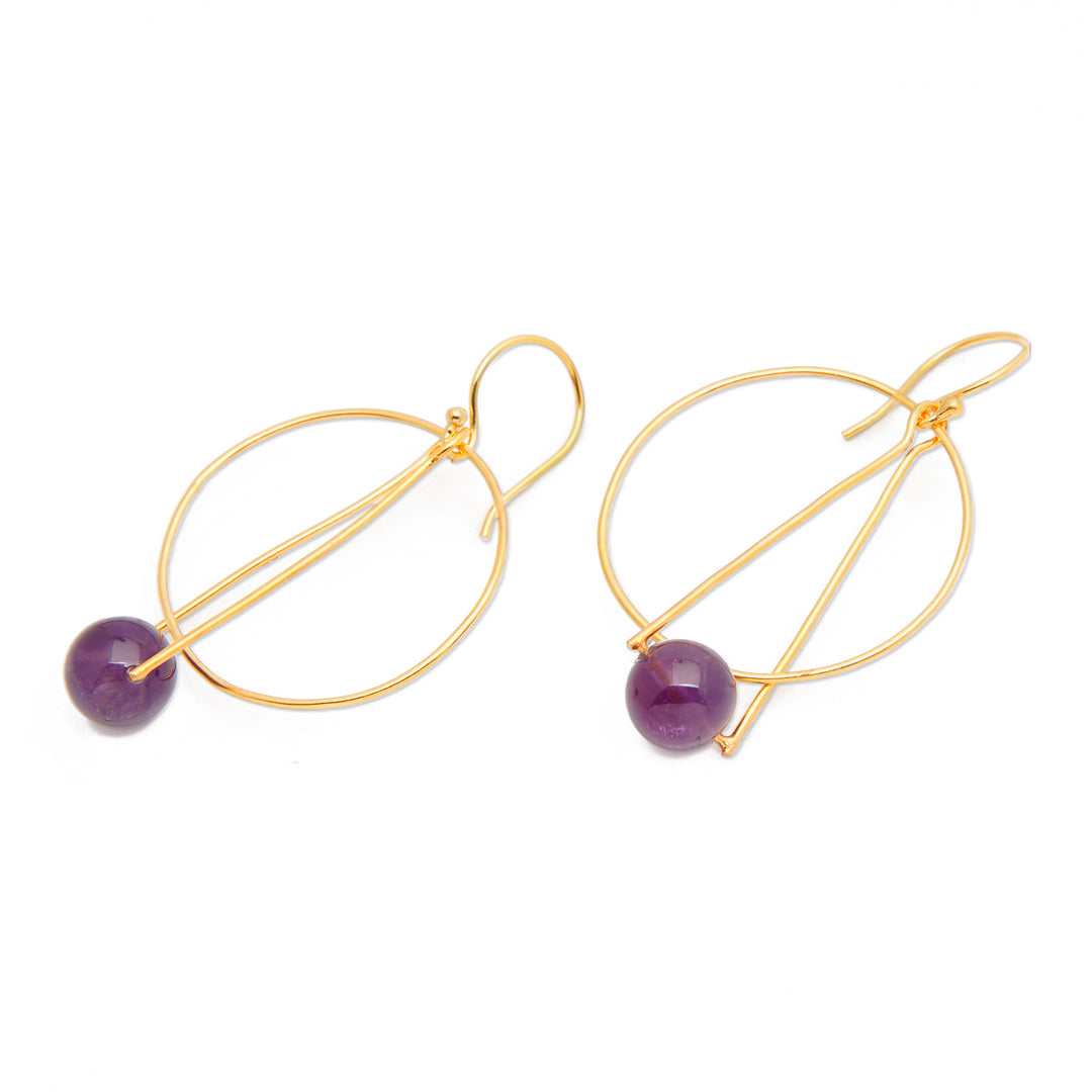 Modern 18k Gold-Plated Amethyst Dangle Earrings from Bali - Avant-Garde Purple