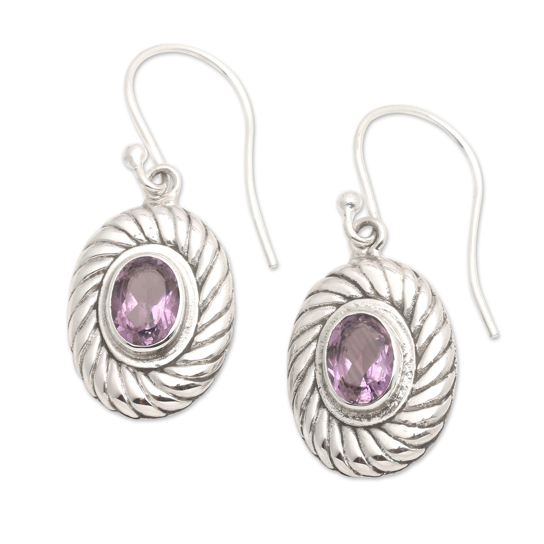 Oval Spiral Faceted One-Carat Amethyst Dangle Earrings - Spiral Purple Water