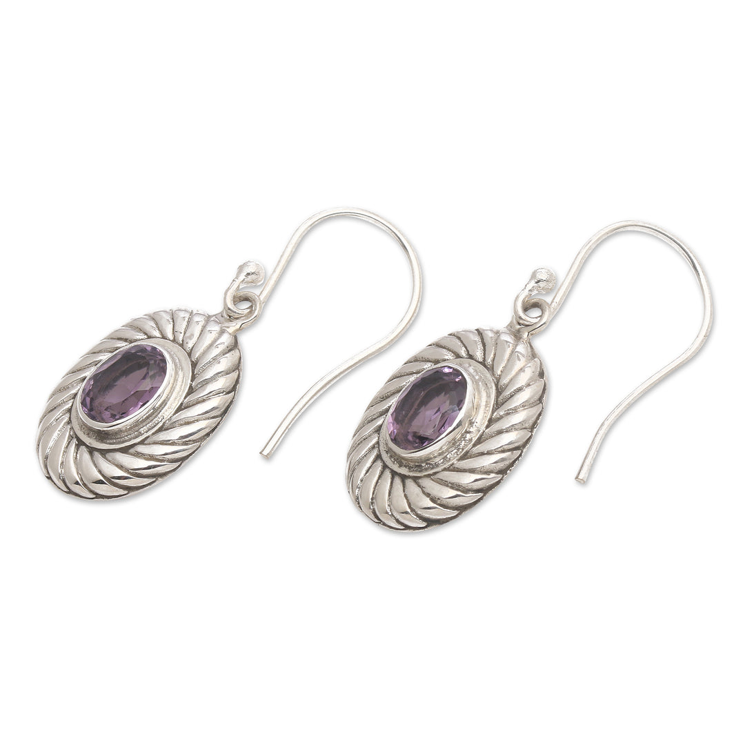 Oval Spiral Faceted One-Carat Amethyst Dangle Earrings - Spiral Purple Water