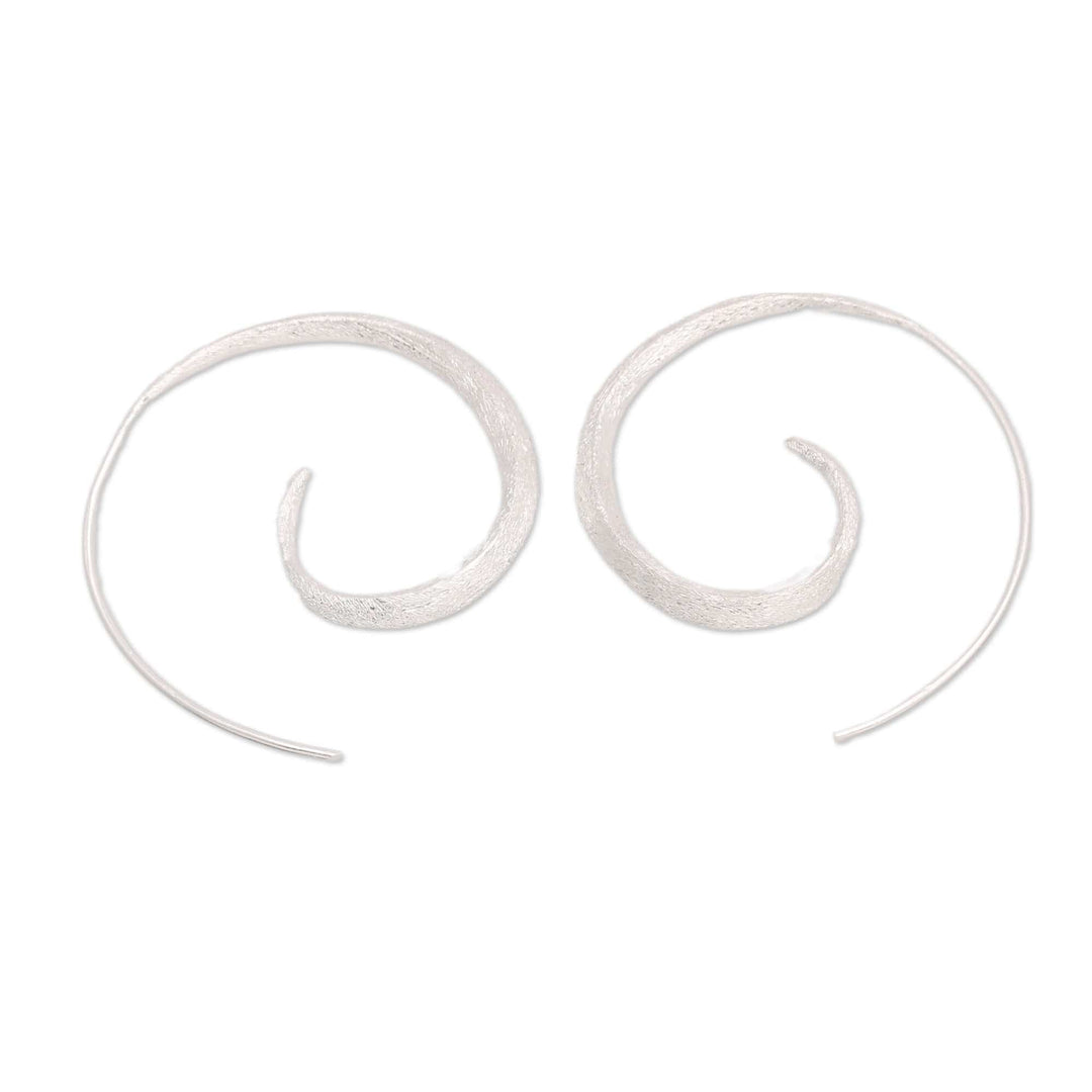 Brushed-Satin Spiral Sterling Silver Half-Hoop Earrings - Whirlpool Light