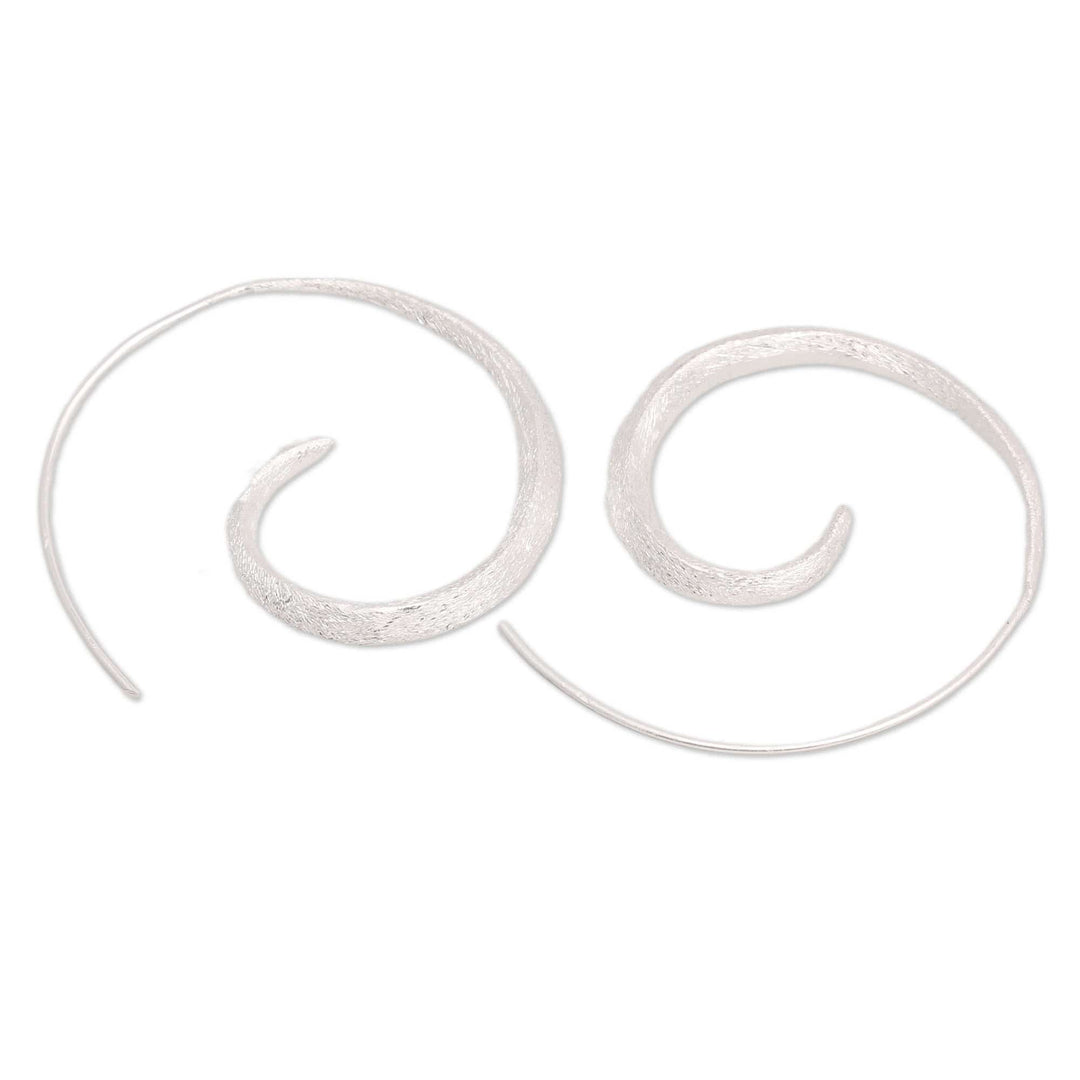 Brushed-Satin Spiral Sterling Silver Half-Hoop Earrings - Whirlpool Light
