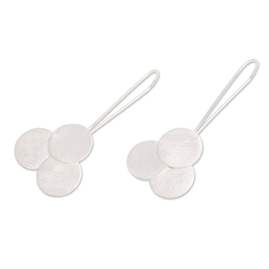 Brushed-Satin Finished Modern Sterling Silver Drop Earrings - Triple Moon