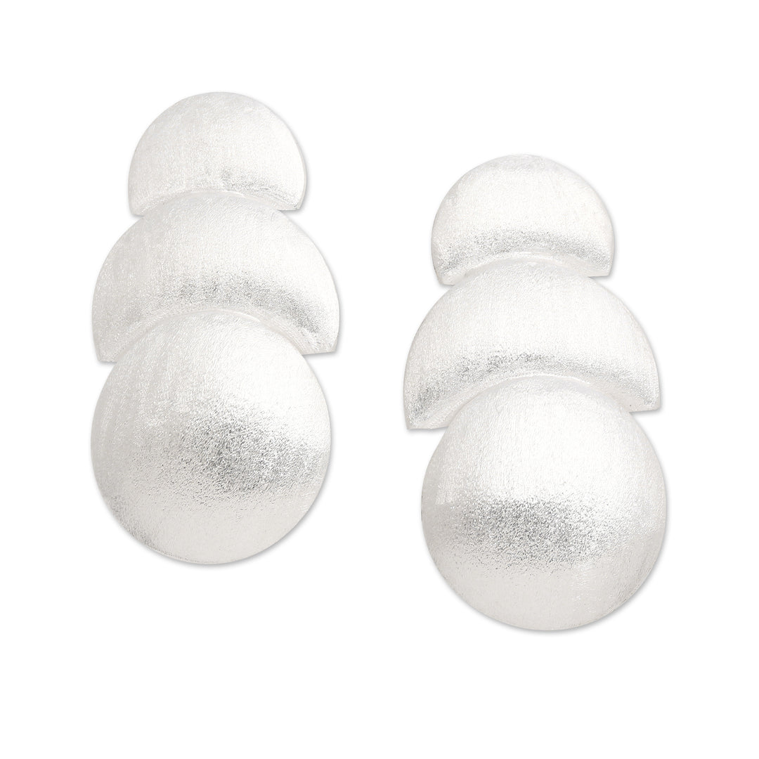 Matte Modern Geometric Sterling Silver Drop Earrings - Lunar Day