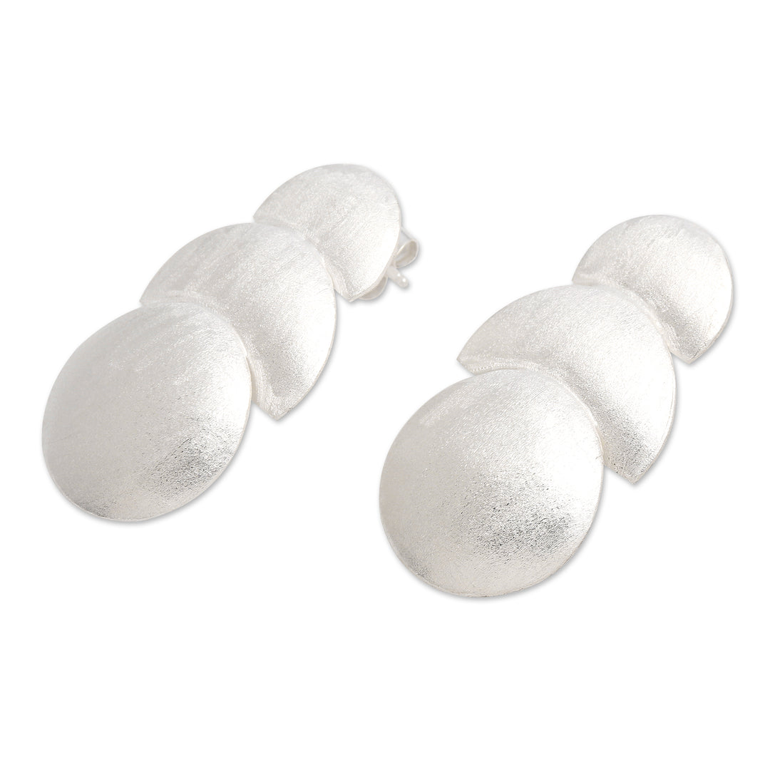 Matte Modern Geometric Sterling Silver Drop Earrings - Lunar Day