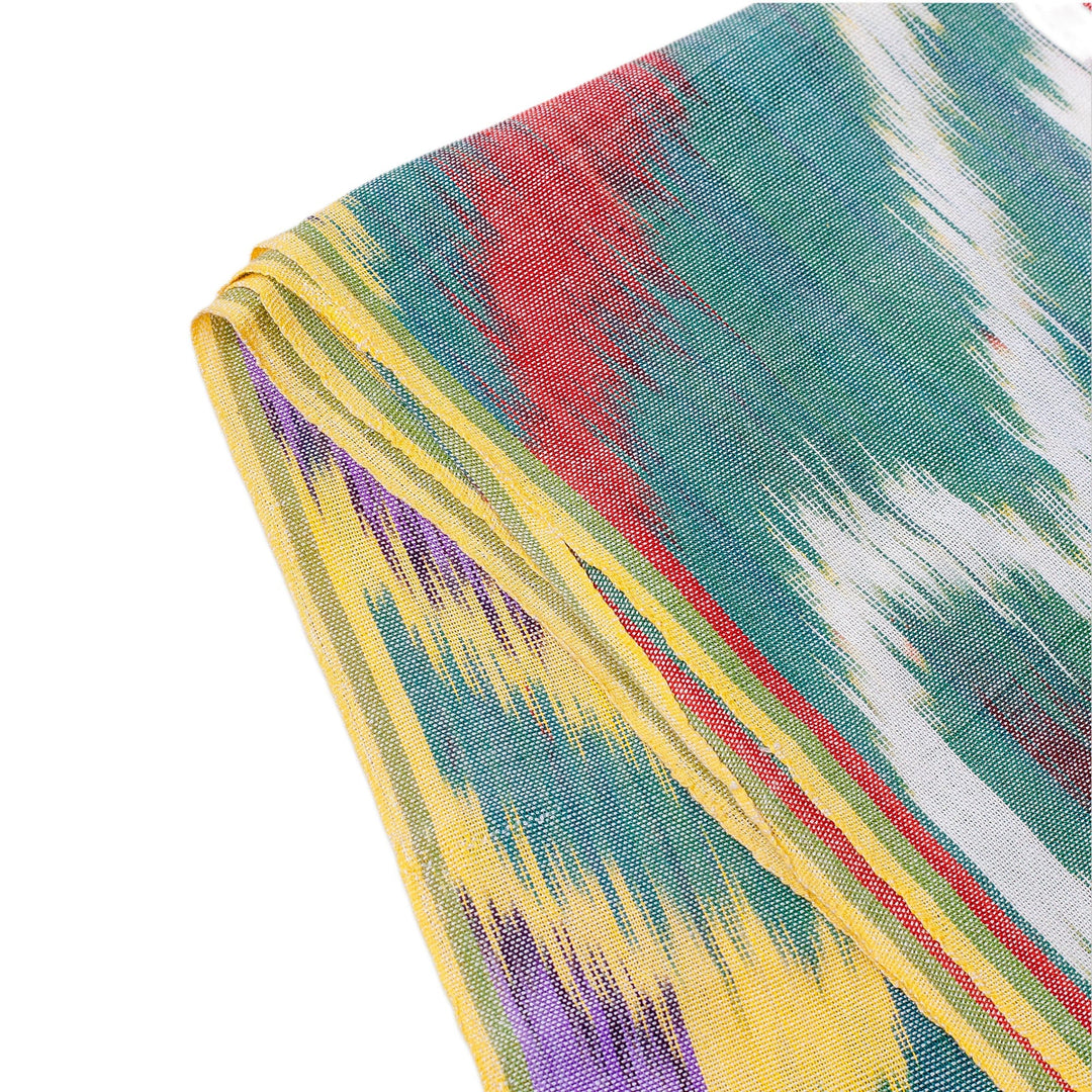 Hand-Woven Multicolored Cotton Ikat Scarf with Fringes - Bright Colors