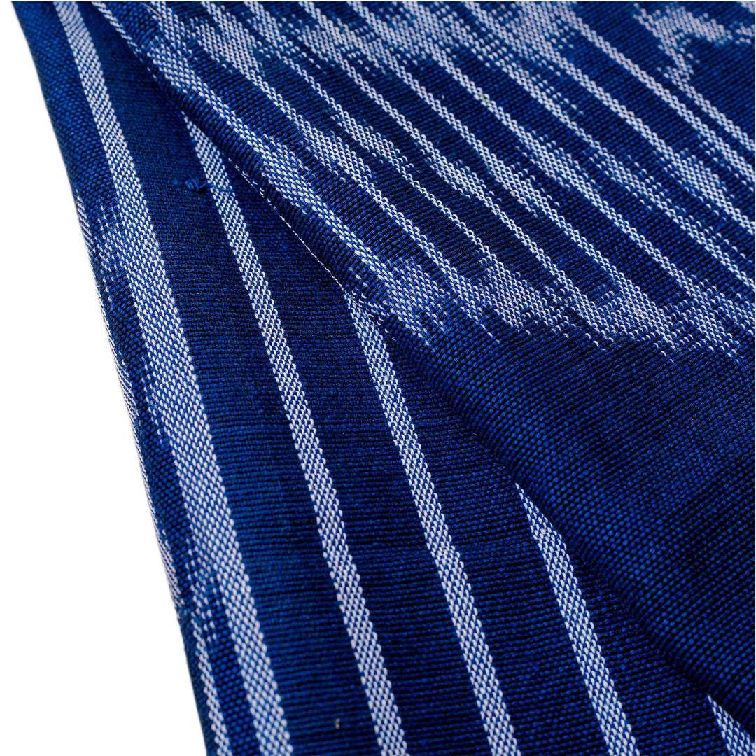 Hand-Woven Fringed Cotton Ikat Scarf in Blue with Stripes - Electric Blue