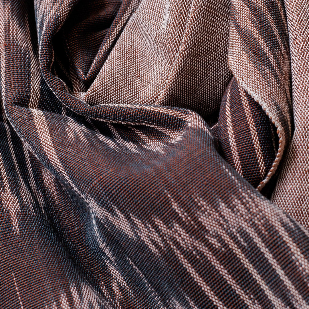 Brown Fringed Cotton Ikat Scarf Hand-Woven in Uzbekistan - Refined Elegance