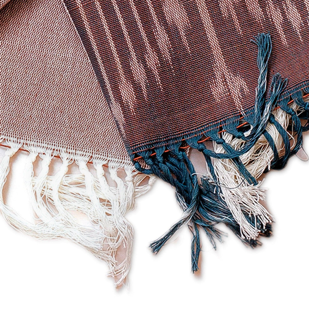 Brown Fringed Cotton Ikat Scarf Hand-Woven in Uzbekistan - Refined Elegance