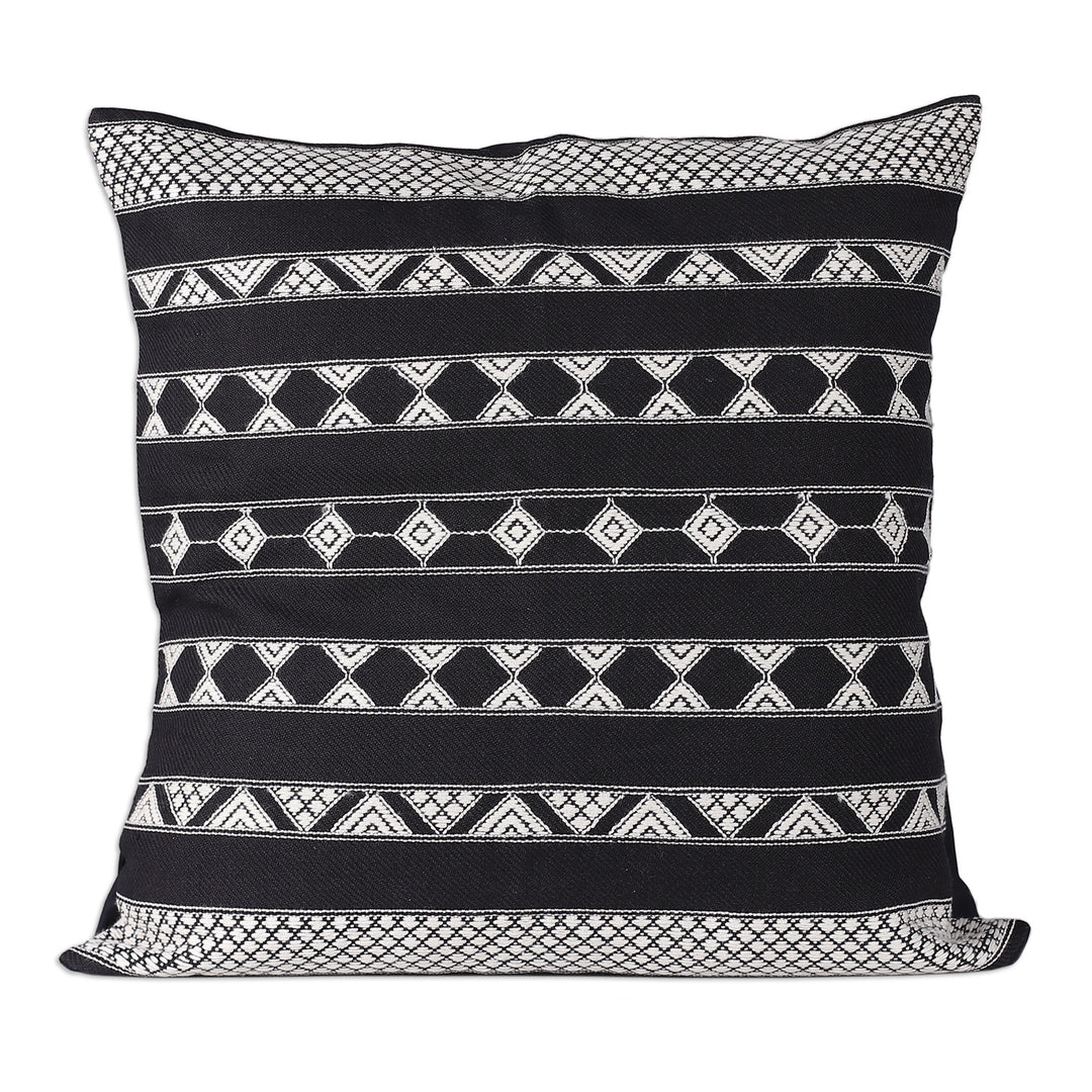 Patterned Black and White Cotton Cushion Covers (Pair) - Midnight Geometry