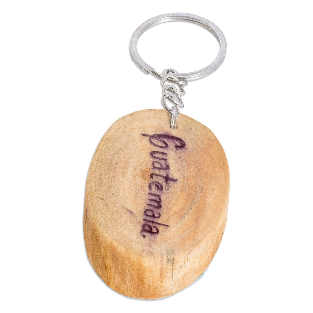 Hand-Carved Pinewood Keychain with Tikal Painting - Tikal Charm