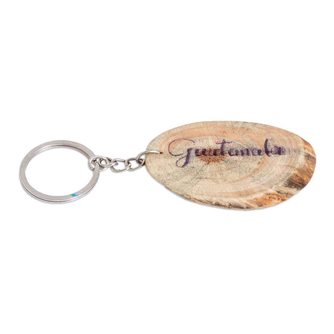 Hand-Carved Pinewood Keychain with Spring Sky Painting - Blue Sky Charm