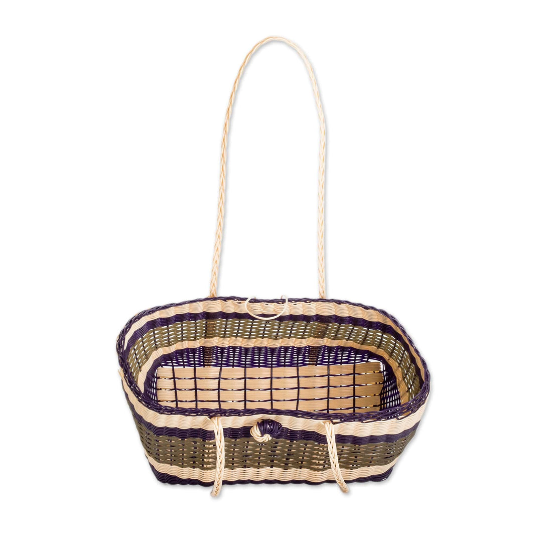 Eco-Friendly Handwoven Green Beige Blue Tote with Stripes - Stunning Stripes