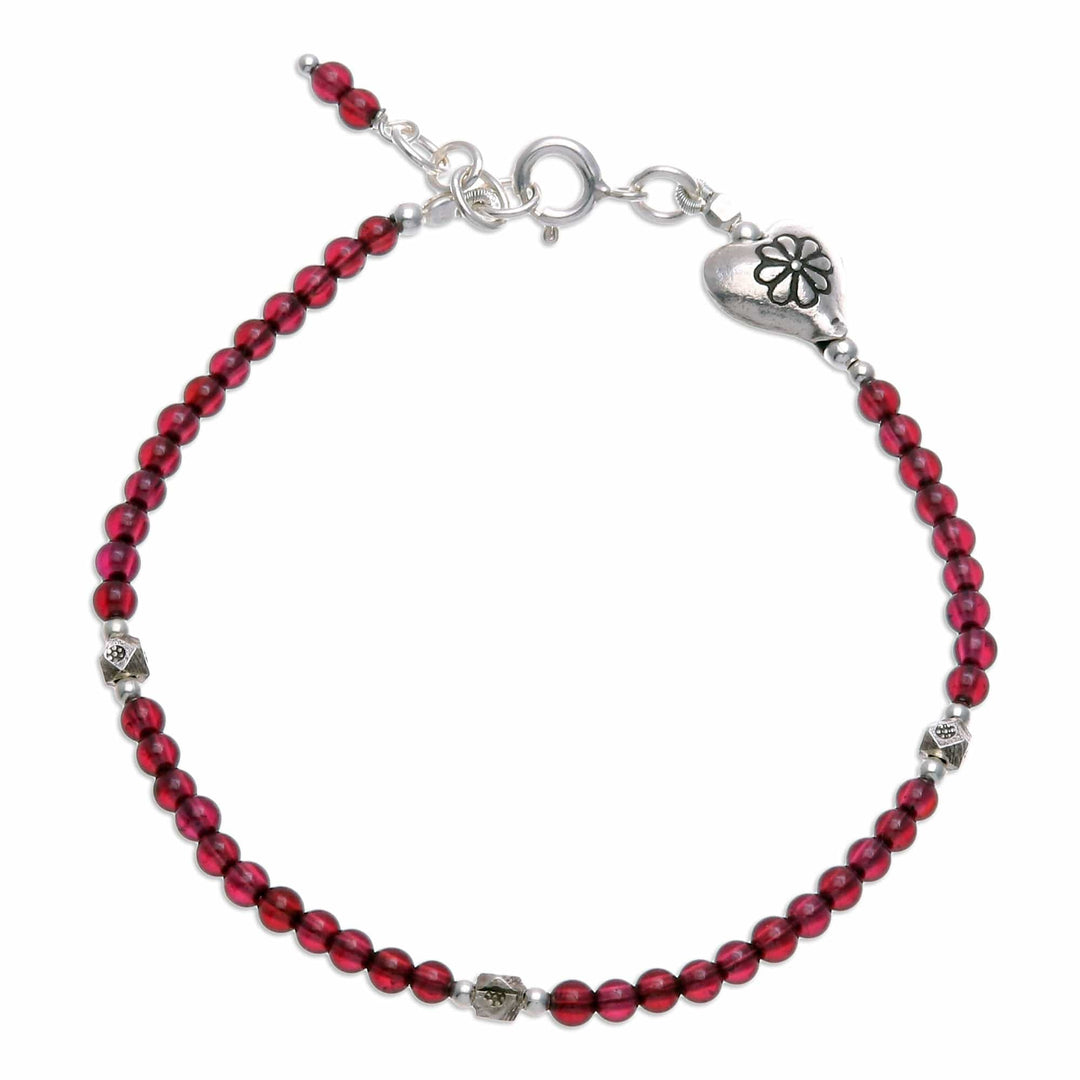Heart-Themed Hill Tribe Natural Garnet Beaded Bracelet - Heart of Garnet