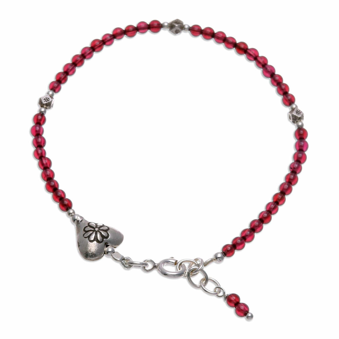 Heart-Themed Hill Tribe Natural Garnet Beaded Bracelet - Heart of Garnet