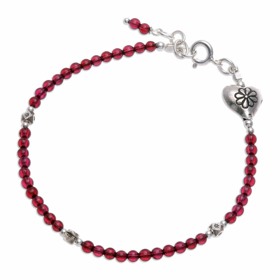 Heart-Themed Hill Tribe Natural Garnet Beaded Bracelet - Heart of Garnet