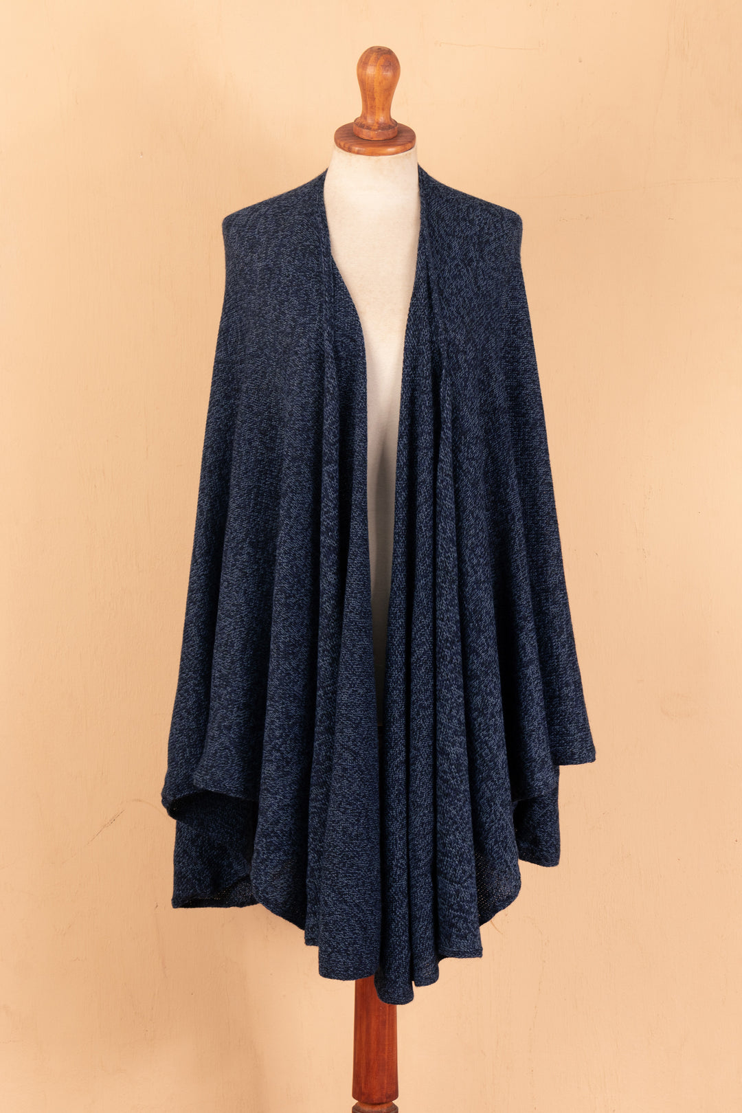 Textured Knit Alpaca Blend Ruana in Blue Shades from Peru - Sea Blue