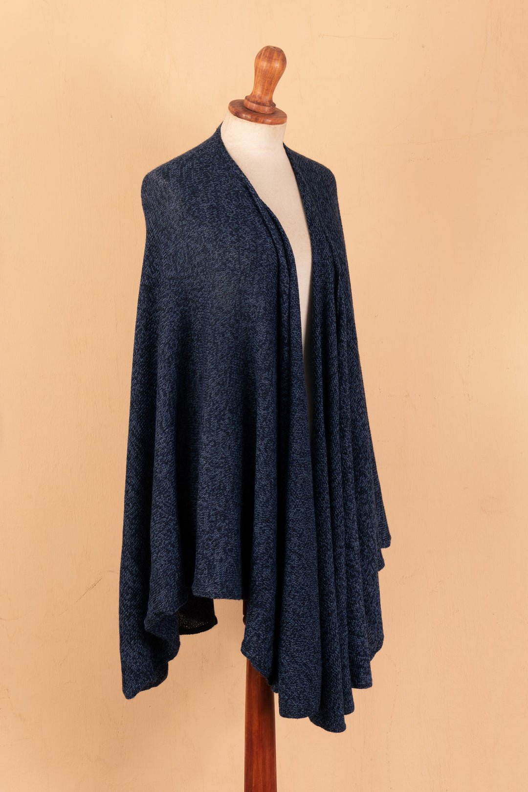 Textured Knit Alpaca Blend Ruana in Blue Shades from Peru - Sea Blue