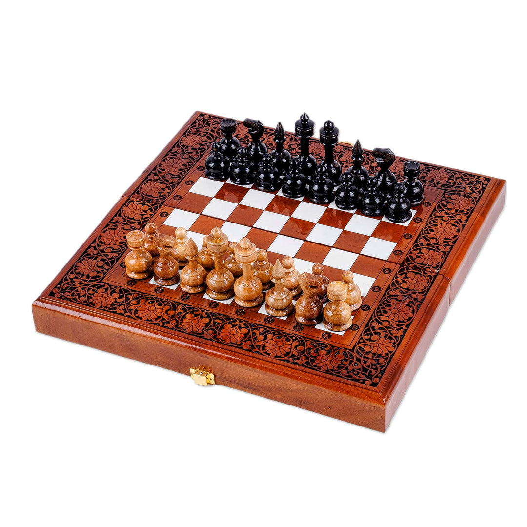 Walnut Wood Chess Set Hand Carved in Uzbekistan - Royal Checkmate