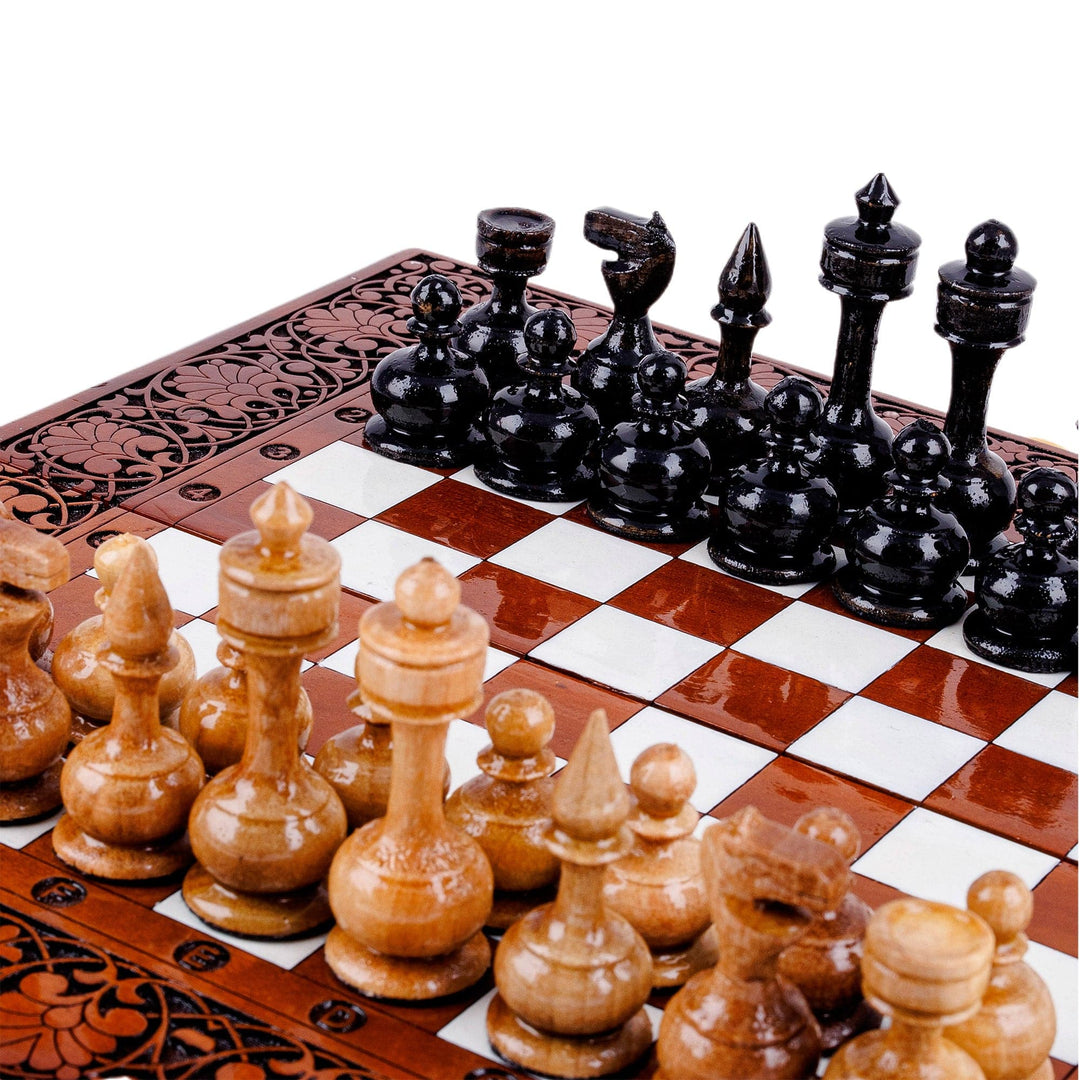 Walnut Wood Chess Set Hand Carved in Uzbekistan - Royal Checkmate