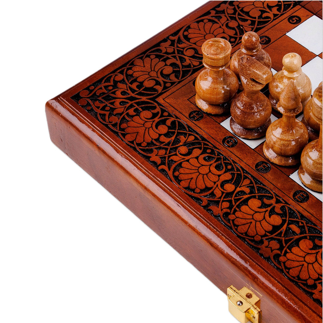 Walnut Wood Chess Set Hand Carved in Uzbekistan - Royal Checkmate