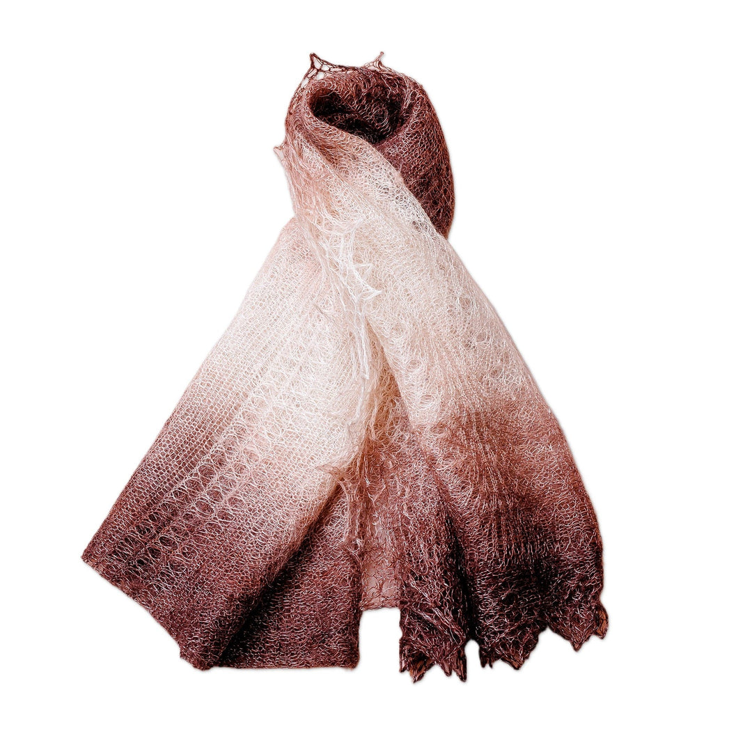 Handwoven Soft 100% Cashmere Wool Scarf in Brown and White - Earth's Act