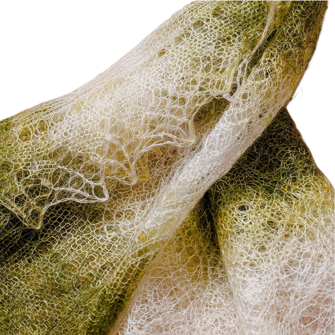 Handwoven Soft 100% Cashmere Wool Scarf in Green and White - Nature's Act