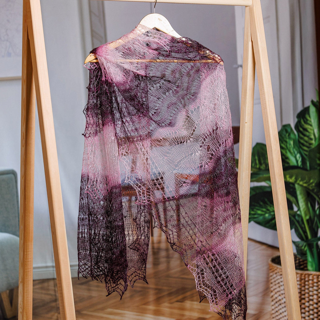 Handwoven Cashmere Wool Scarf in Purple and Pink - Twilight Whispers