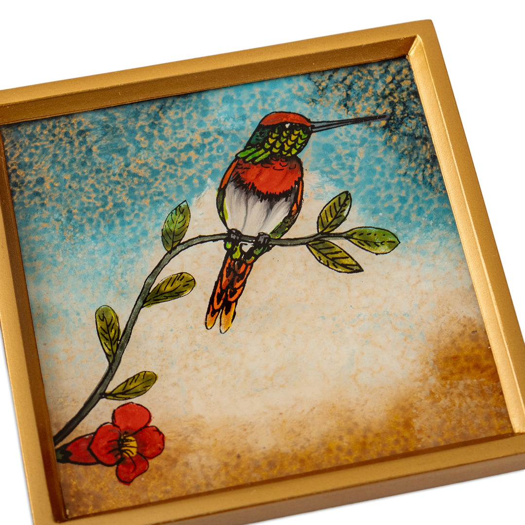 Bird-Themed Reverse-Painted Glass Coasters (Set of 4) - Joy at Sunset