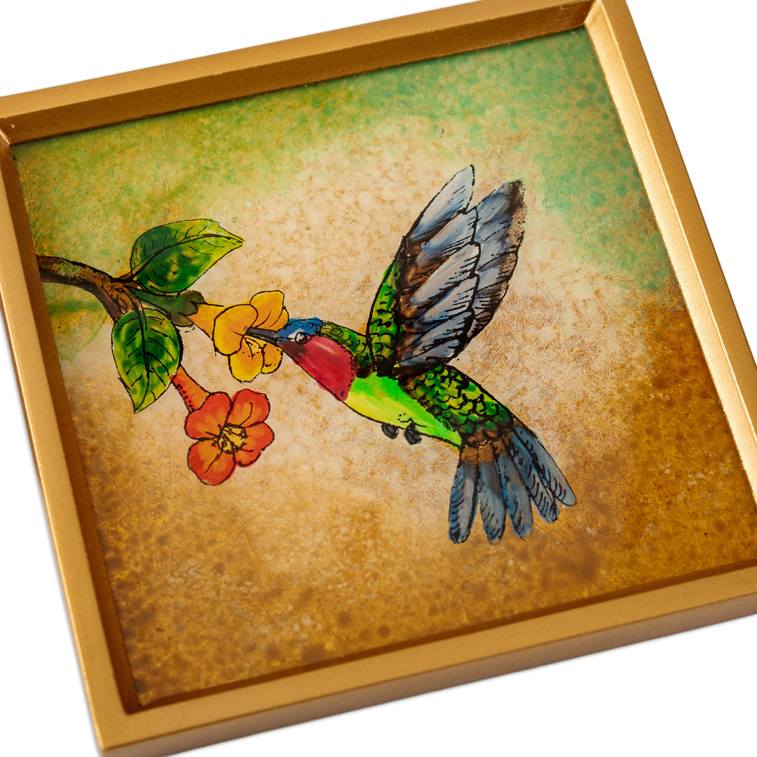 Bird-Themed Reverse-Painted Glass Coasters (Set of 4) - Joy at Sunset
