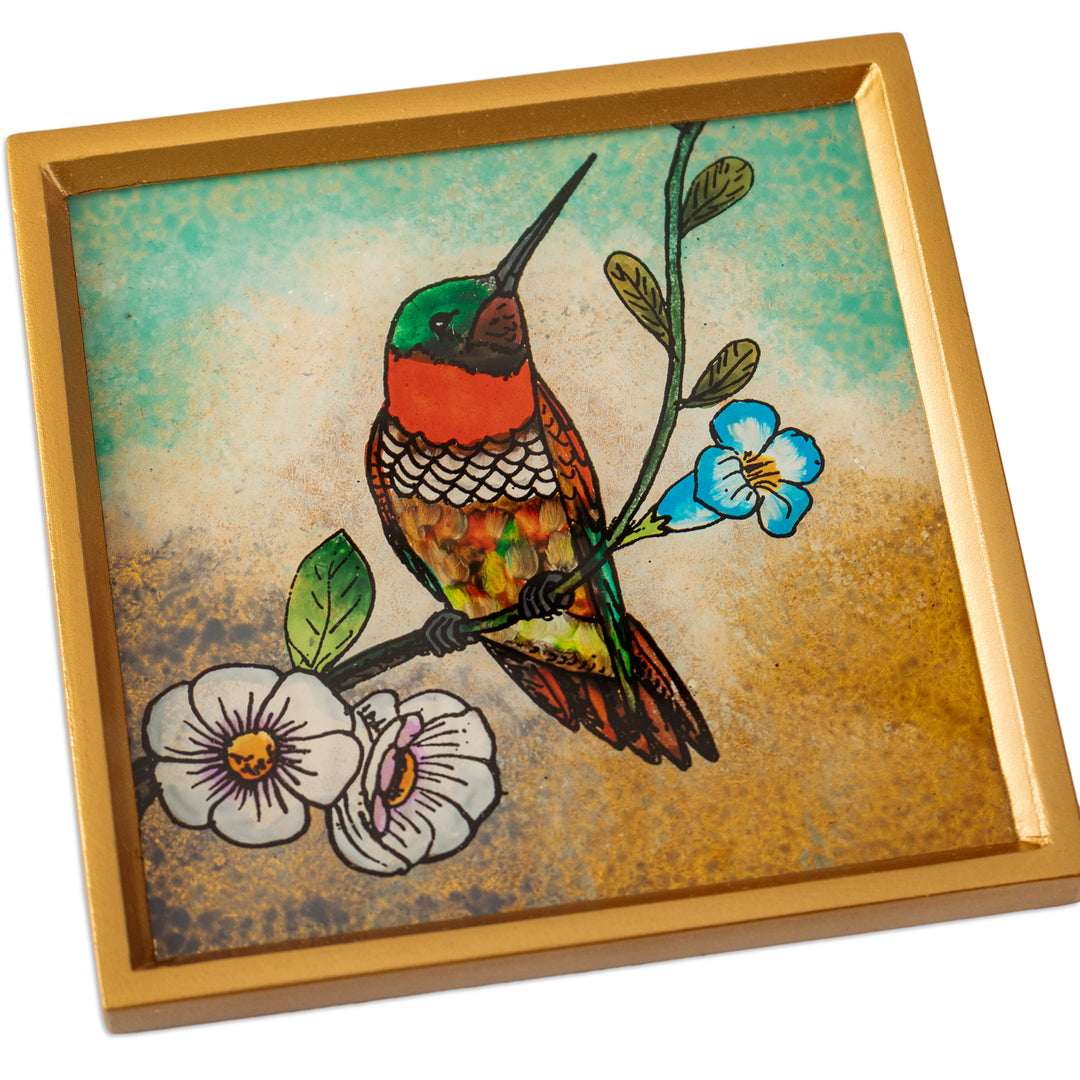 Bird-Themed Reverse-Painted Glass Coasters (Set of 4) - Joy at Sunset